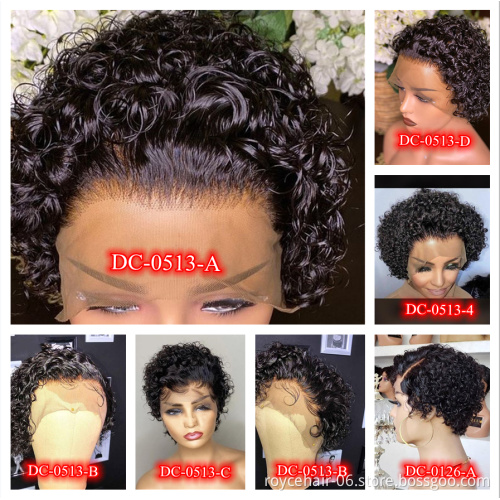 6Inch  Brazilian Remy Short Straight Pre-Plucked HD Lace Front Bob Wig,Perruque Side Part Pixie Cut Curly Lace Human Hair Wigs